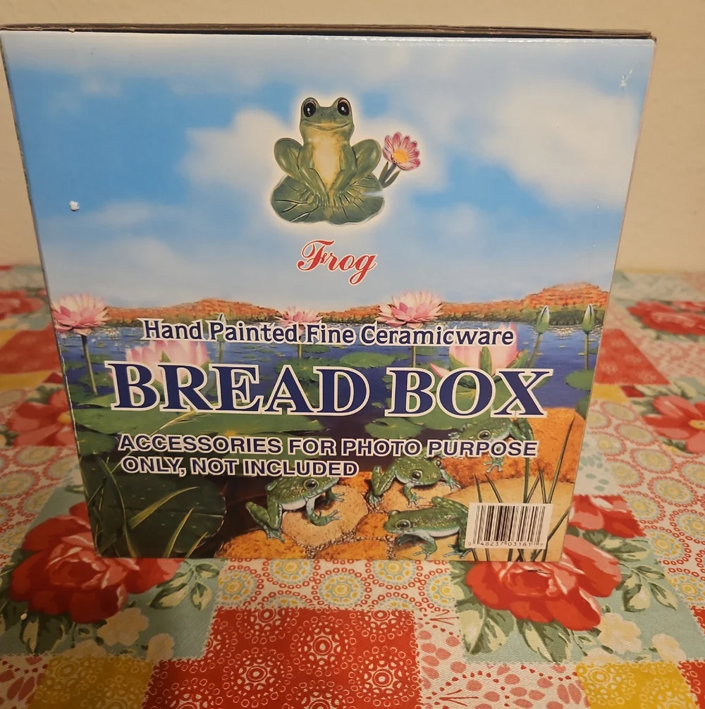 K Frog Hand-Painted Green Ceramic Bread Box